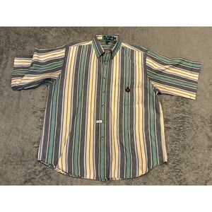 Vintage Knights of Round Table Shirt Mens XL Short Sleeve Sriped Button Up Blue